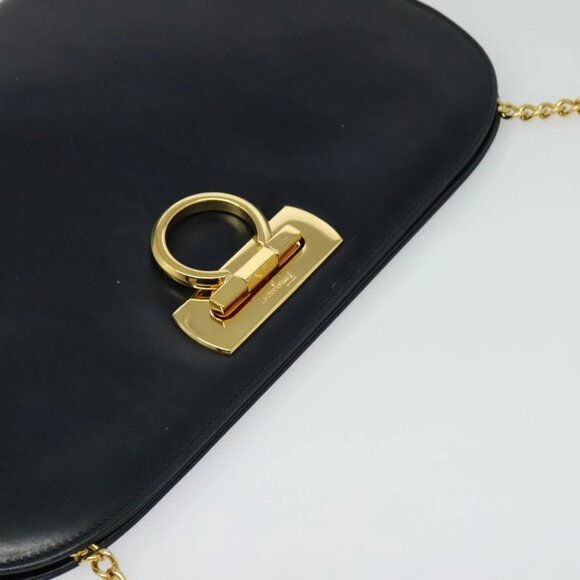 Salvatore Ferragamo Chain Shoulder Bag Leather Black Gold Auth 139064 - Picture 7 of 16